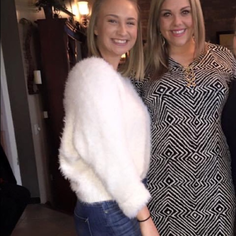 Cream colored, Cropped, eyelash crew neck sweater